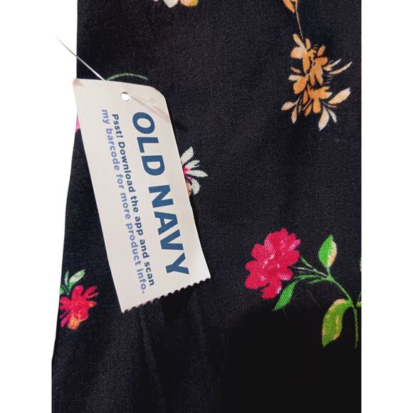 NEW OLD NAVY Black Floral Flowy Top Blouse Large Peasant Bloom Romantic Gathers - Picture 4 of 9